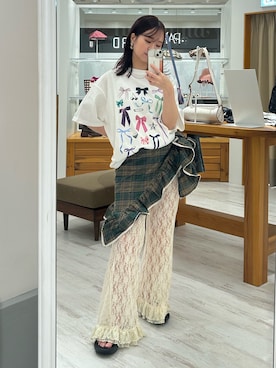 「アイテム（バンダナ/スカーフ）」を使った、土屋莉央さん（レディース・151cm・20代）の夏コーディネート