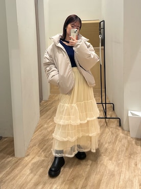 「アイテム（ダウンジャケット/コート）」を使った、土屋莉央さん（レディース・151cm・20代）の冬コーディネート