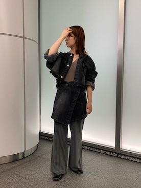 「秋先取りコーデ」｜「アイテム（デニムジャケット）」を使った、土屋莉央さん（レディース・151cm）の秋コーディネート