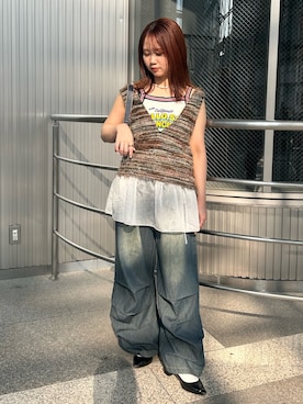 「アイテム（ベスト）」を使った、土屋莉央さん（レディース・151cm・20代）の夏コーディネート