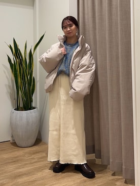 「アイテム（ダウンジャケット/コート）」を使った、土屋莉央さん（レディース・151cm・20代）の冬コーディネート