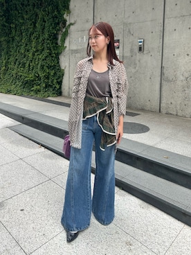 「アイテム（タンクトップ）」を使った、土屋莉央さん（レディース・151cm・20代）の夏コーディネート