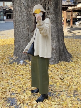 「select MOCA（セレクトモカ）のリンキングオーバーサイズタートルニット（ニット/セーター）」を使った、𝗆𝖺𝗂さん（レディース・158cm）の冬コーディネート