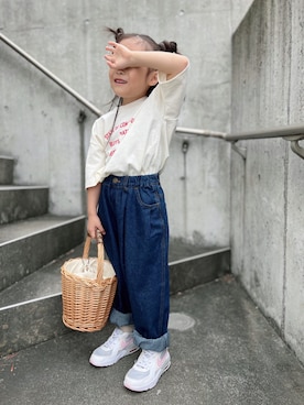 「アイテム（かごバッグ）」を使った、buchon さん（キッズ・100cm）の夏コーディネート