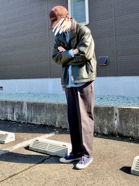 「古着のused Leather jacket（ジャケット/アウター、ブラック系）」を使った、tarさん（メンズ・175cm）の春コーディネート