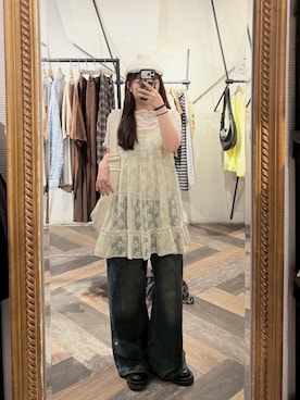 「QUEEN SHOP（クイーンショップ）の07020975（ハンチング/ベレー帽、ホワイト系）」を使った、QUEEN SHOPさん（レディース・166cm）の春コーディネート
