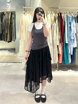 「QUEEN SHOP（クイーンショップ）の01099513 （S）（トップス、ホワイト系）」を使った、QUEEN SHOPさん（レディース・158cm）の夏コーディネート