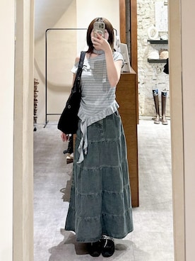 「QUEEN SHOP（クイーンショップ）の01099764（トップス、ブルー系）」を使った、QUEEN SHOPさん（レディース・158cm）の夏コーディネート