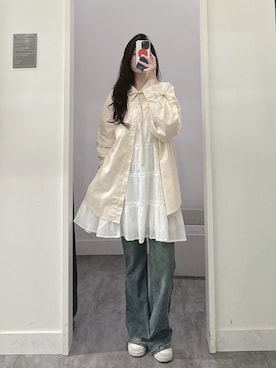 「QUEEN SHOP（クイーンショップ）の01087143（キャミソール、ホワイト系）」を使った、QUEEN SHOPさん（レディース・166cm）の春コーディネート