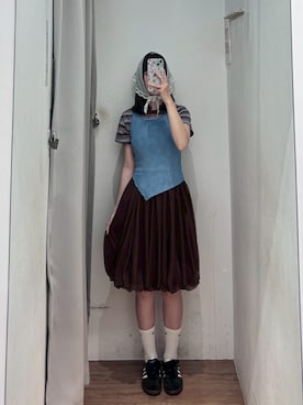「QUEEN SHOP（クイーンショップ）の07130056（バンダナ/スカーフ、グリーン系）」を使った、QUEEN SHOPさん（レディース・166cm）の春コーディネート