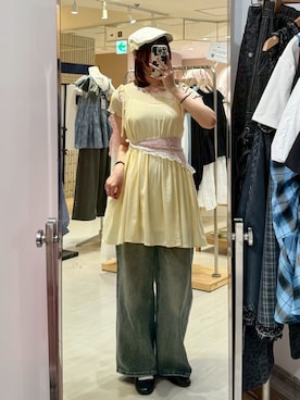 「QUEEN SHOP（クイーンショップ）の01099493（トップス、イエロー系）」を使った、QUEEN SHOPさん（レディース・158cm）の夏コーディネート
