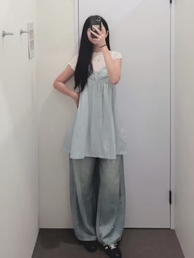 「QUEEN SHOP（クイーンショップ）の01099495（S）（トップス、ホワイト系）」を使った、QUEEN SHOPさん（レディース・158cm）の夏コーディネート