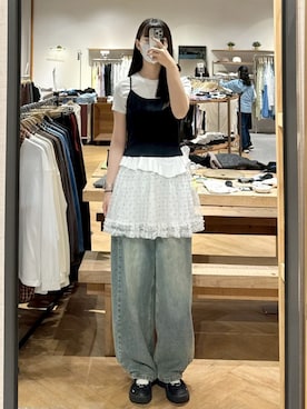 「QUEEN SHOP（クイーンショップ）の01140091（トップス、ホワイト系）」を使った、QUEEN SHOPさん（レディース・158cm）の夏コーディネート