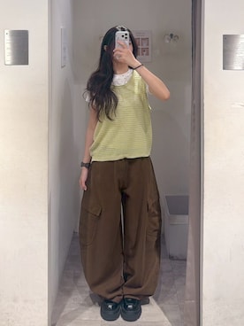 「QUEEN SHOP（クイーンショップ）の01013531（ベスト、グリーン系）」を使った、QUEEN SHOPさん（レディース・158cm）の夏コーディネート