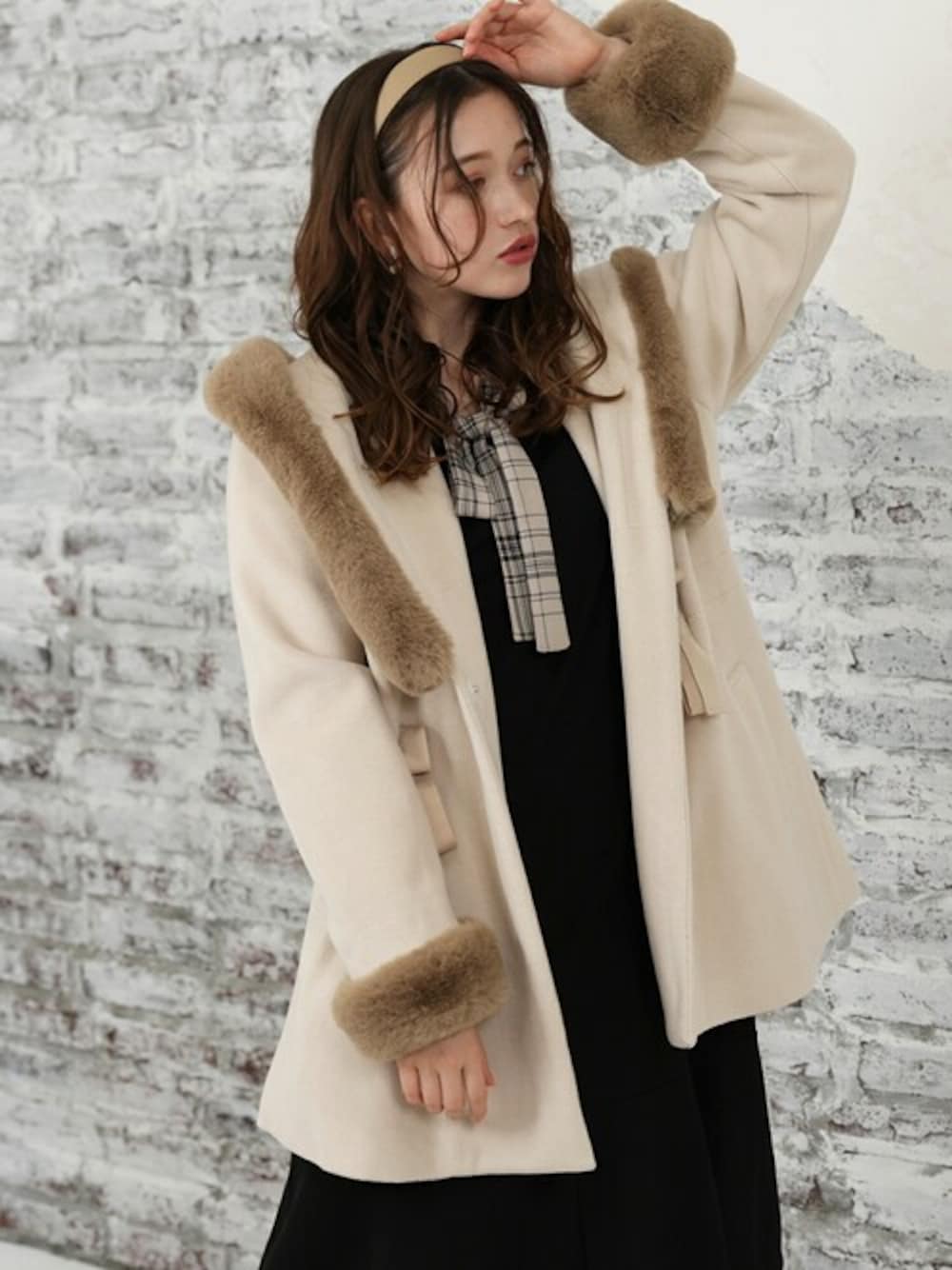 極美品★ebure｜アイボリーベージュ ドロスト フーデットコート 極美品☆ebure｜アイボリーベージュ ドロスト フーデットコート