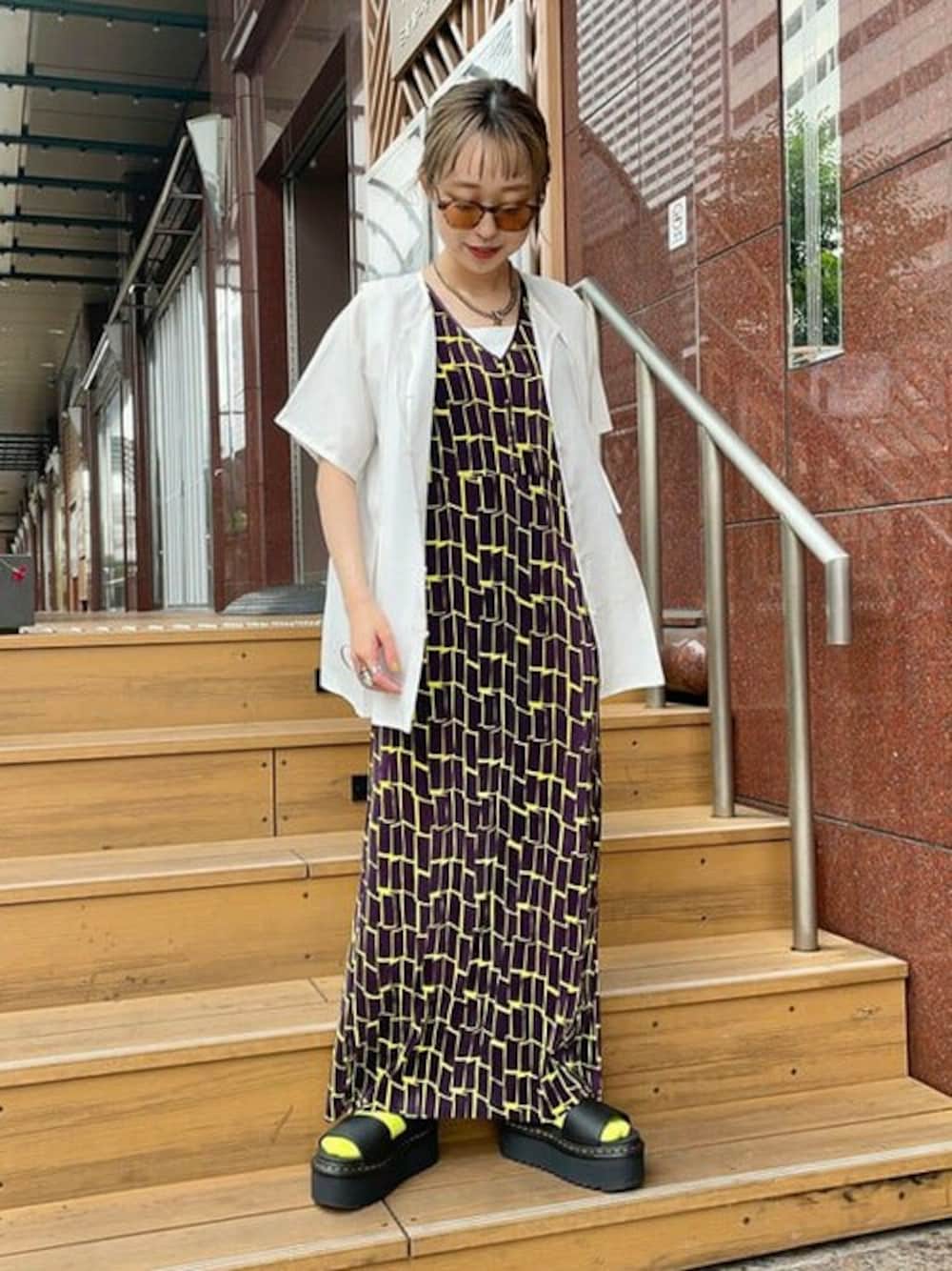 RayBEAMS プリーツプリント Vネック ワンピース