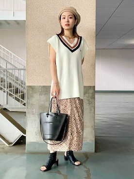 「FRED PERRY」｜「アイテム（ハンチング/ベレー帽）」を使った、Ray BEAMSさん（レディース・155cm）の秋コーディネート