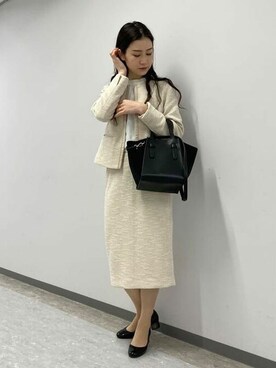 「BEAMS」｜「アイテム（ノーカラージャケット）」を使った、BEAMS HEART WOMENさん（レディース・164cm）の冬コーディネート