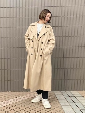 「BEAMS」｜「アイテム（トレンチコート）」を使った、BEAMS HEART WOMENさん（レディース・162cm）の冬コーディネート