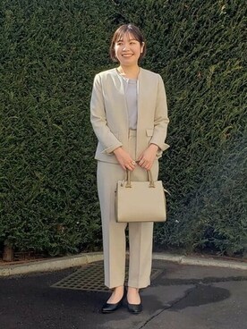 「BEAMS」｜「アイテム（ノーカラージャケット）」を使った、BEAMS HEART WOMENさん（レディース・156cm）の冬コーディネート
