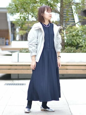 「プリーツ」｜「アイテム（ブルゾン）」を使った、BEAMS HEART WOMENさん（レディース・156cm）の春コーディネート