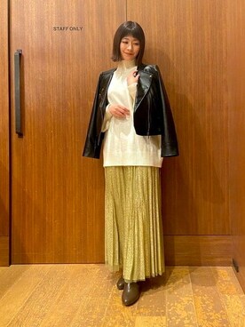 「BEAMS」｜「アイテム（ライダースジャケット）」を使った、BEAMS HEART WOMENさん（レディース・153cm）の春コーディネート