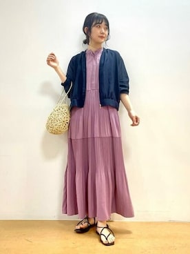 「BEAMS」｜「アイテム（ライダースジャケット）」を使った、BEAMS HEART WOMENさん（レディース・163cm）の春コーディネート