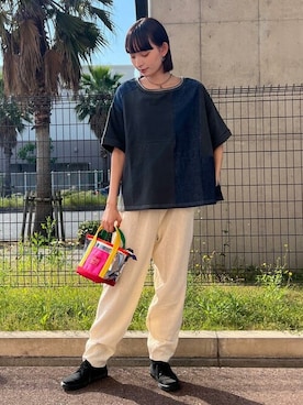 「BEAMS BOY（ビームスボーイ）のManhattan Portage × BEAMS BOY / 別注 クリア ミニ トートバッグ（トートバッグ）」を使った、BEAMS HEART WOMENさん（レディース・158cm）の夏コーディネート