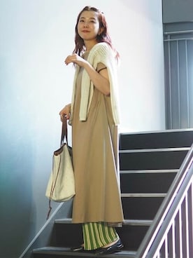 「ストライプパンツ」｜「アイテム（ワンピース/ドレス）」を使った、BEAMS HEART WOMENさん（レディース・158cm）の夏コーディネート