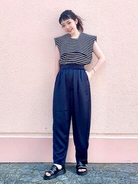 「マリン」｜「アイテム（スラックス）」を使った、BEAMS HEART WOMENさん（レディース・163cm）の夏コーディネート