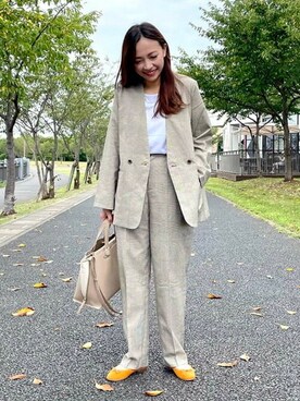 「BEAMS」｜「アイテム（ノーカラージャケット）」を使った、BEAMS HEART WOMENさん（レディース・153cm）の秋コーディネート
