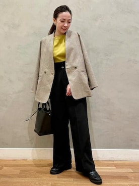 「BEAMS」｜「アイテム（ノーカラージャケット）」を使った、BEAMS HEART WOMENさん（レディース・153cm）の秋コーディネート