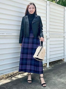 「BEAMS」｜「アイテム（ライダースジャケット）」を使った、BEAMS HEART WOMENさん（レディース・153cm）の秋コーディネート