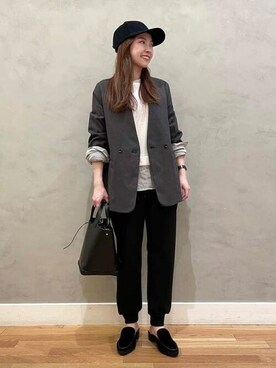 「BEAMS」｜「アイテム（ノーカラージャケット）」を使った、BEAMS HEART WOMENさん（レディース・153cm）の秋コーディネート