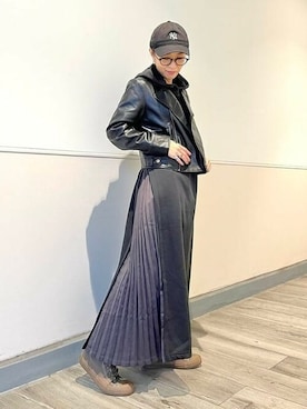 「BEAMS」｜「アイテム（ライダースジャケット）」を使った、BEAMS HEART WOMENさん（レディース・151cm）の秋コーディネート