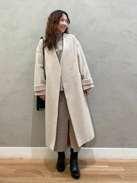 「BEAMS」｜「アイテム（ノーカラーコート）」を使った、BEAMS HEART WOMENさん（レディース・153cm）の秋コーディネート