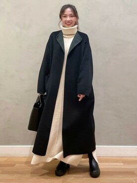 「BEAMS」｜「アイテム（ノーカラーコート）」を使った、BEAMS HEART WOMENさん（レディース・153cm）の秋コーディネート