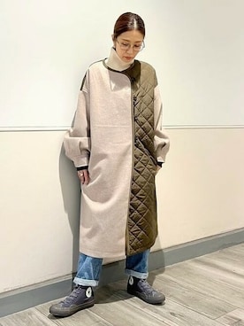 「BEAMS」｜「アイテム（ノーカラーコート）」を使った、BEAMS HEART WOMENさん（レディース・151cm）の秋コーディネート