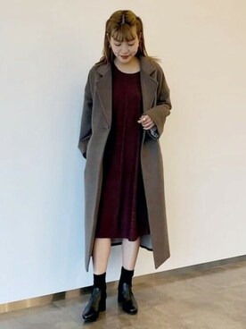 「BEAMS」｜「アイテム（チェスターコート）」を使った、BEAMS HEART WOMENさん（レディース・160cm）の秋コーディネート