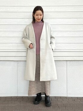 「BEAMS」｜「アイテム（ノーカラーコート）」を使った、BEAMS HEART WOMENさん（レディース・157cm）の秋コーディネート