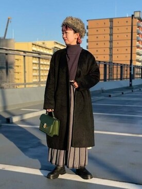 「BEAMS」｜「アイテム（ノーカラーコート）」を使った、BEAMS HEART WOMENさん（レディース・153cm）の秋コーディネート