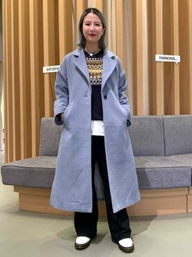 「ブルーコーデ」｜「アイテム（チェスターコート）」を使った、BEAMS HEART WOMENさん（レディース・158cm）の冬コーディネート