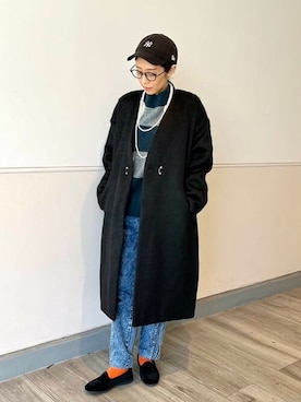 「BEAMS」｜「アイテム（ノーカラーコート）」を使った、BEAMS HEART WOMENさん（レディース・151cm）の冬コーディネート