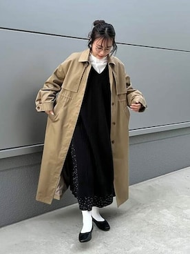「BEAMS」｜「アイテム（トレンチコート）」を使った、BEAMS HEART WOMENさん（レディース・157cm）の冬コーディネート