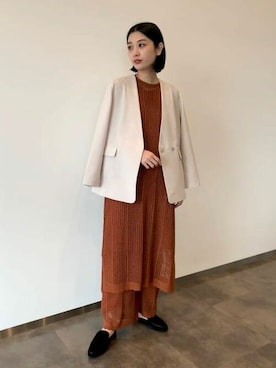「BEAMS」｜「アイテム（ノーカラージャケット）」を使った、BEAMS HEART WOMENさん（レディース・165cm）の冬コーディネート