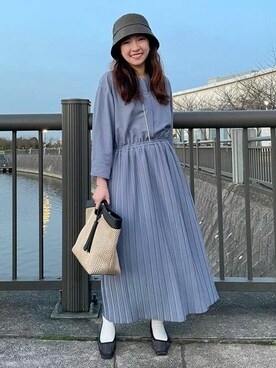 「ブルーコーデ、春」｜「アイテム（ハット）」を使った、BEAMS HEART WOMENさん（レディース・153cm）の春コーディネート