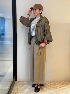 「ボーダートップス」｜「アイテム（ライダースジャケット）」を使った、BEAMS HEART WOMENさん（レディース・163cm）の春コーディネート