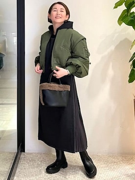 「バッグ」｜「アイテム（MA-1）」を使った、BEAMS HEART WOMENさん（レディース・163cm）の秋コーディネート