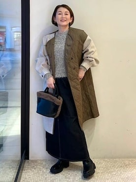 「バッグ」｜「アイテム（ノーカラーコート）」を使った、BEAMS HEART WOMENさん（レディース・163cm）の秋コーディネート