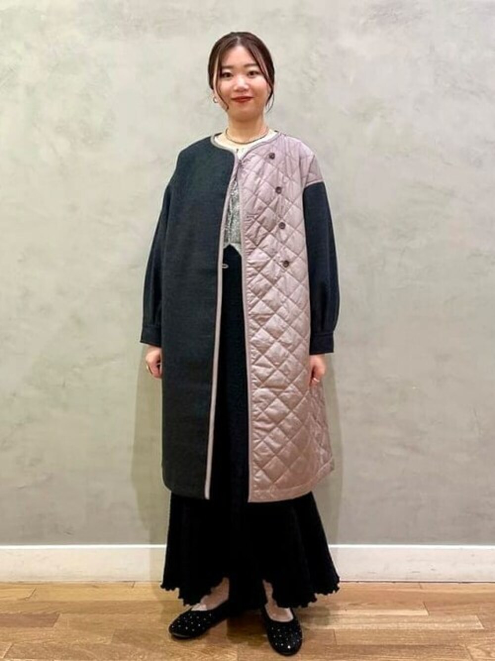 レイビームス Ray BEAMS 大人可愛いくすみカラーノーカラーノーラペルボアコート♪